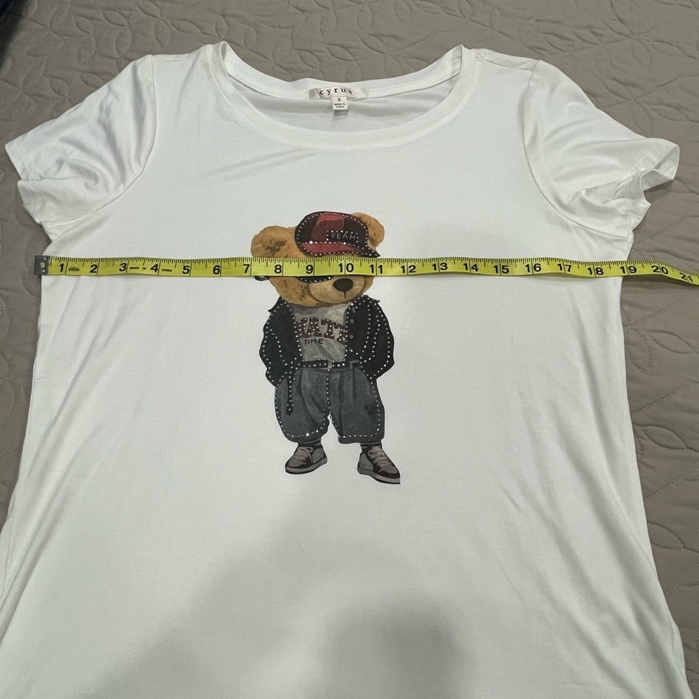 Women’s White T-shirt with Bear Graphic - Picture 3 of 4